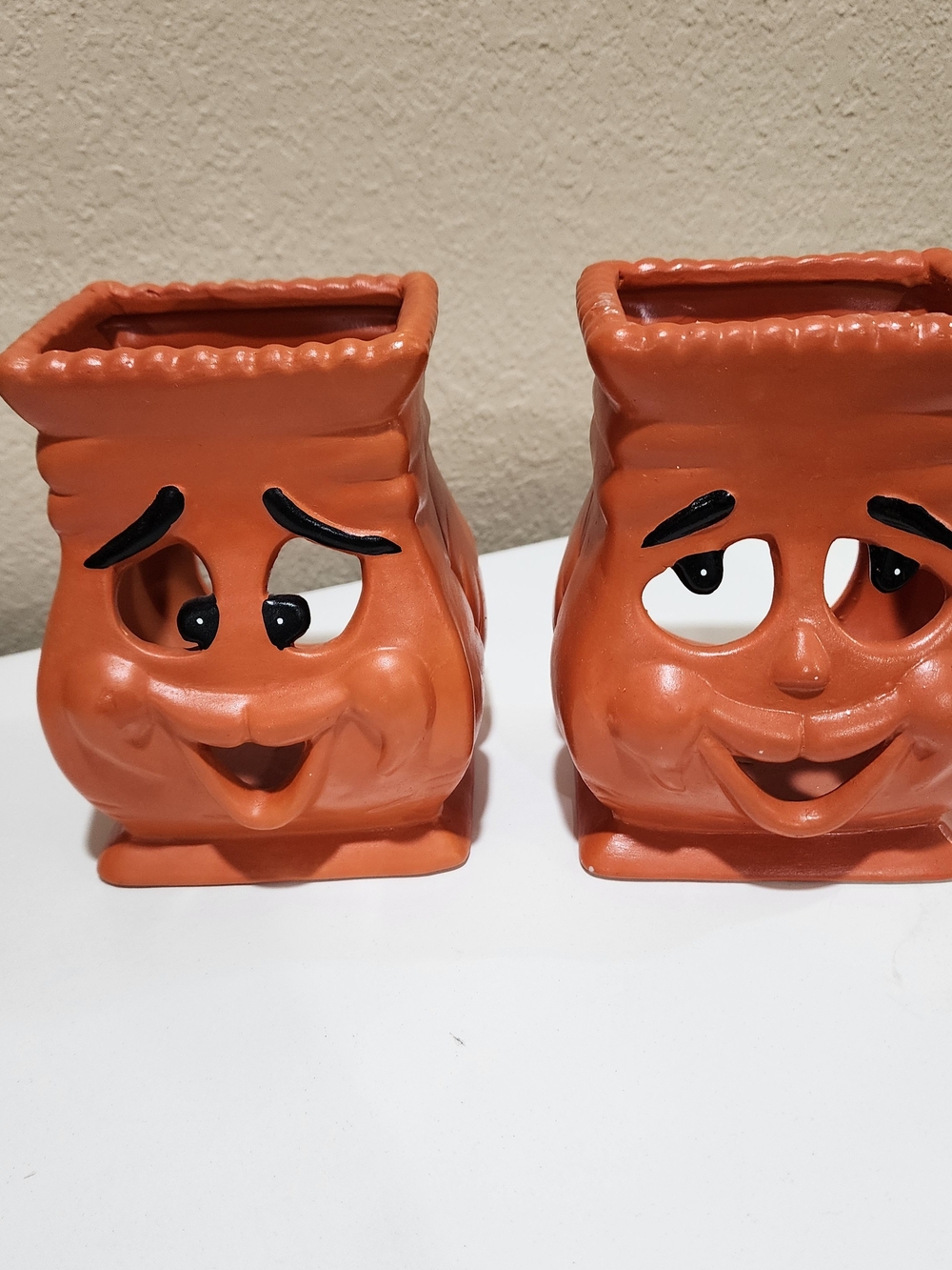 Orange Ceramic Smiling Candle Holder/ Lumier Duo